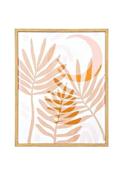 Doğal Ahşap Çerçeveli Areka Palmiyesi Yaprağı Mdf Üzeri Baskı Tablo Somon-Beyaz 40X1,8X50 Cm. modelleri