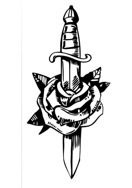 Bıçak ve Gül Geçici Vücut Dövmesi