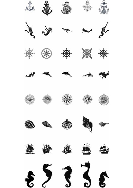 Minimal Deniz Sembolleri Geçici Vücut Dövmesi