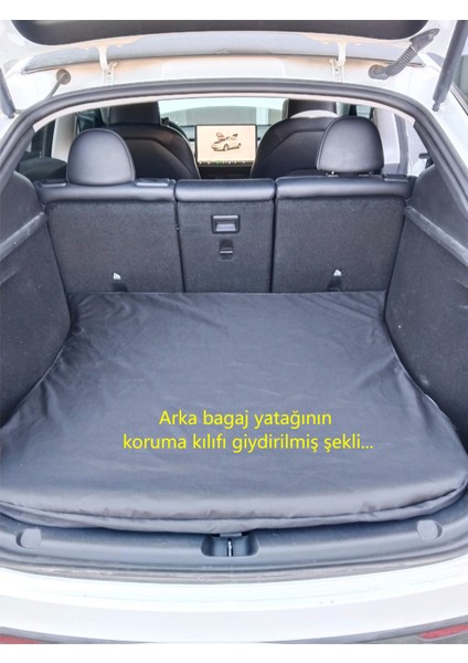Tesla - Model Y Uyumlu Oto Arka Koltuk Yatağı - Krem - 6 cm Kuştüyü Sünger, Yastıklı, Çantalı fırsatları