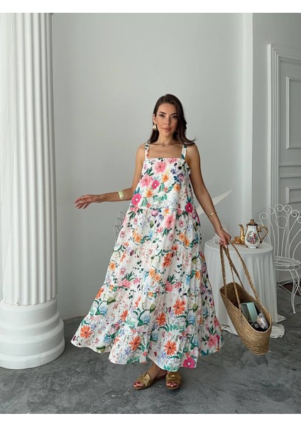 Çiçek Desen Kare Yaka Uzun Elbise fiyatları