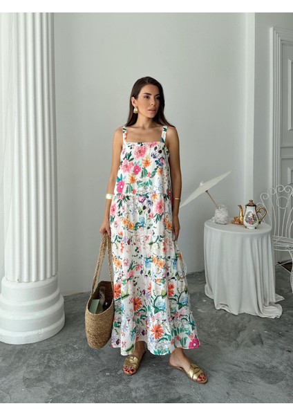 Çiçek Desen Kare Yaka Uzun Elbise indirimleri