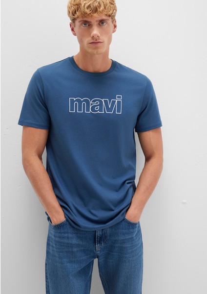 Mavi Logo Baskılı Mavi Tişört 065781-90609
