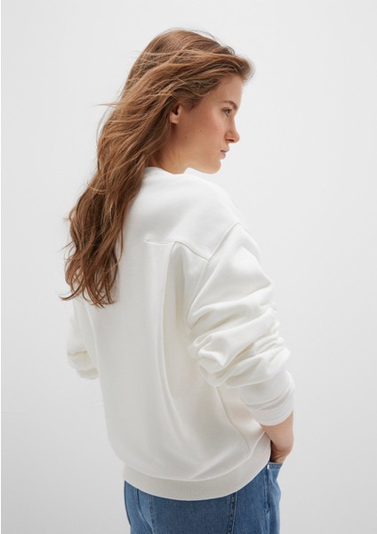 Bisiklet Yaka Ekru Sweatshirt 1S10358-70057