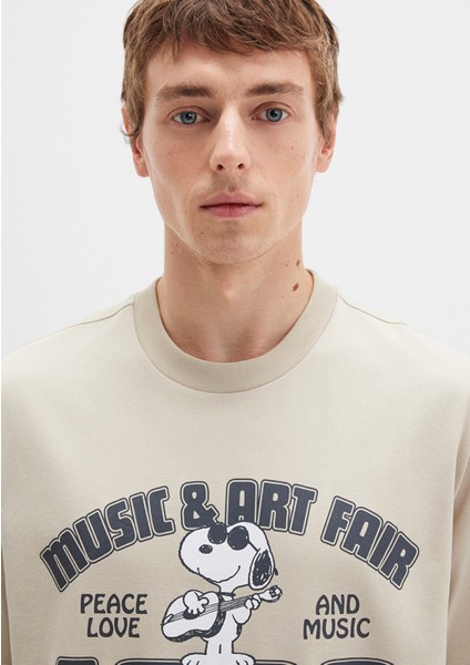 Snoopy Baskılı Bej Tişört 0612928-70322