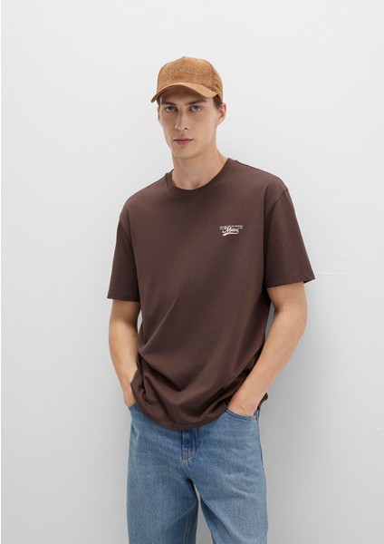 Mavi Baskılı Kahverengi Tişört 0612840-88067