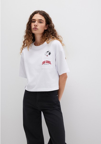 Snoopy Baskılı Beyaz Tişört 1613669-620