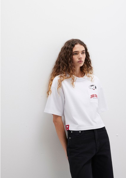 Snoopy Baskılı Beyaz Tişört 1613669-620 fiyatları