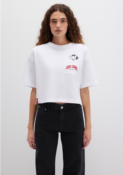 Snoopy Baskılı Beyaz Tişört 1613669-620 fırsatları
