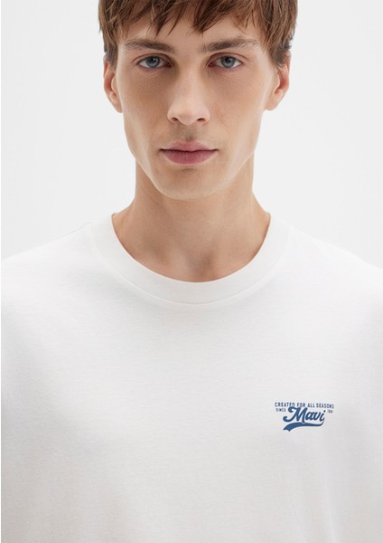 Mavi Baskılı Ekru Tişört 0612840-70057