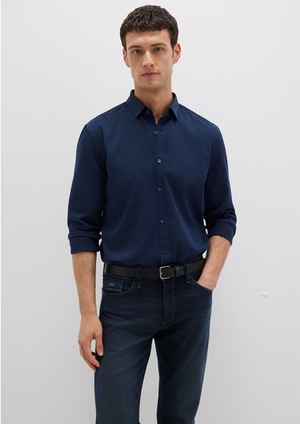 Tencel Tm Liyosel Karışımlı Lacivert Gömlek 0211805-82318