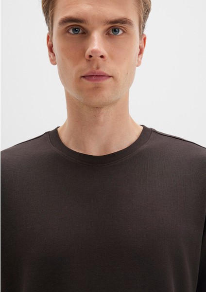 Bisiklet Yaka Kahverengi Basic Tişört 0611596-70219