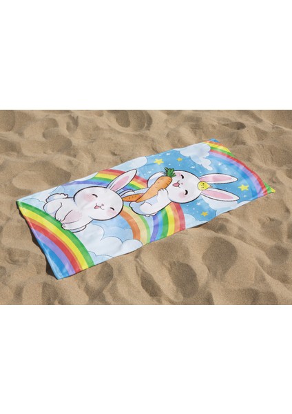 Sevimli Tavşan Desenli Dijital Baskılı Genç Kız Çocuk Plaj Banyo Havlusu fiyatları