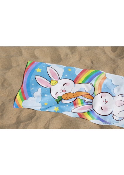 Sevimli Tavşan Desenli Dijital Baskılı Genç Kız Çocuk Plaj Banyo Havlusu indirimleri