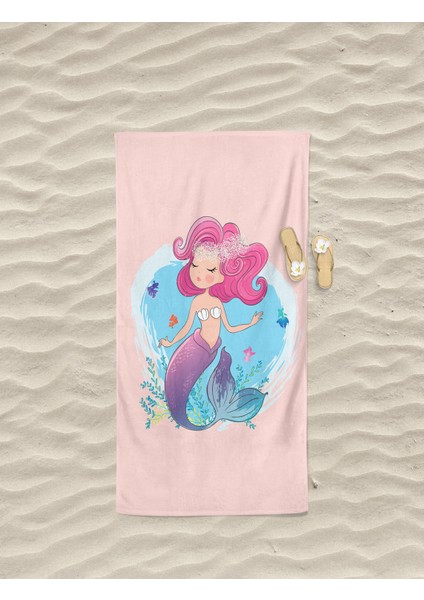 Deniz Kızı Desenli Dijital Baskılı Genç Kız Çocuk Plaj Banyo Havlusu fırsatları