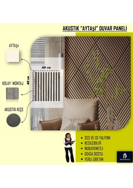 40X40 Aytaşı Renk 3D Akustik Ahşap Duvar Paneli