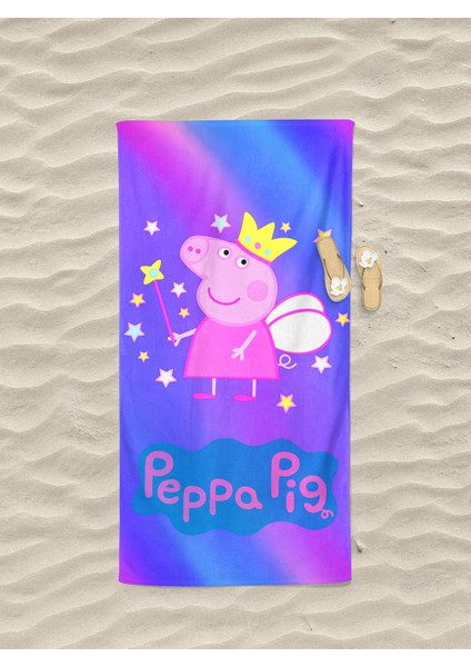 Peppa Pig Desenli Dijital Baskılı Kız Çocuk Plaj Banyo Havlusu