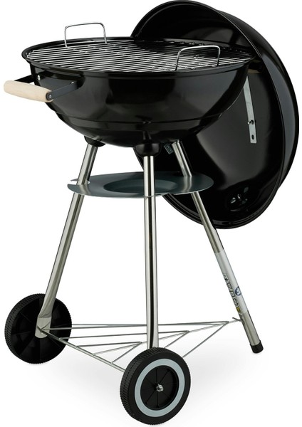 Yuvarlak Kömürlü Mangal Ahşap Kulplu Tekerlekli Mangal 39 cm fırsatları