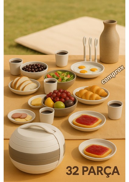 Piknik Seti 32 Parça Piknik Seti – Silindir Çantalı | Kamp, Plaj, Bahçe, Doğa Yürüyüşü