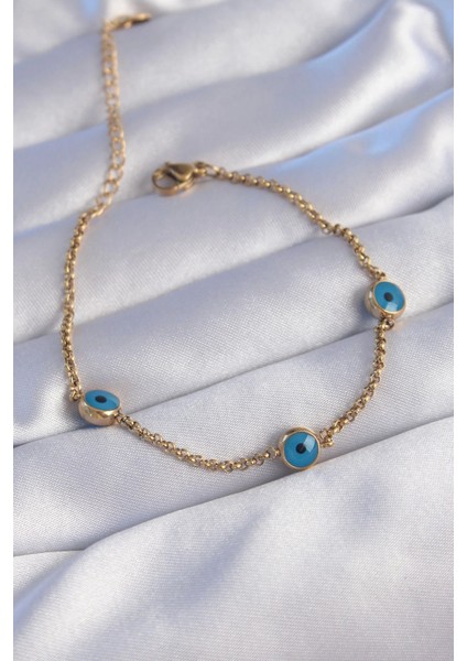 316L Çelik Gold Renk Nazar Boncuk Tasarımlı Bileklik