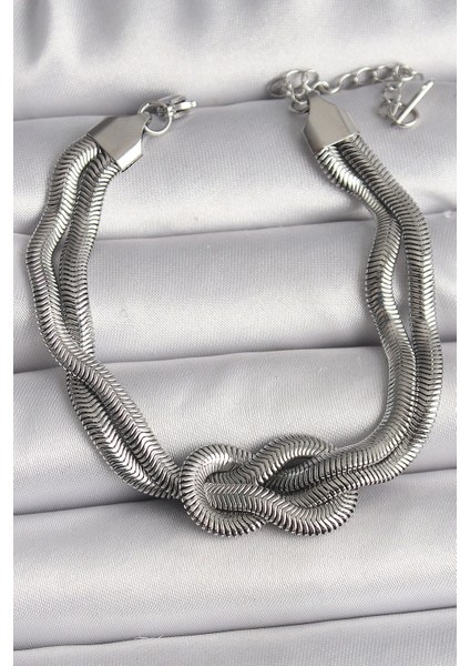 316L Çelik Gümüş Renk Düğüm Model Kadın Bileklik