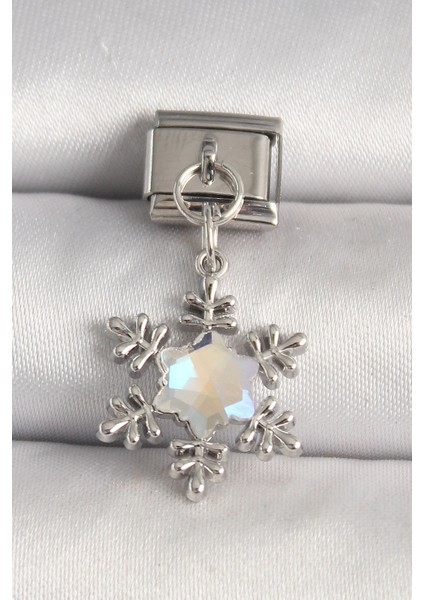 316L Çelik Gümüş Renk Zirkon Taşlı Kar Tanesi Model Nomination Charm