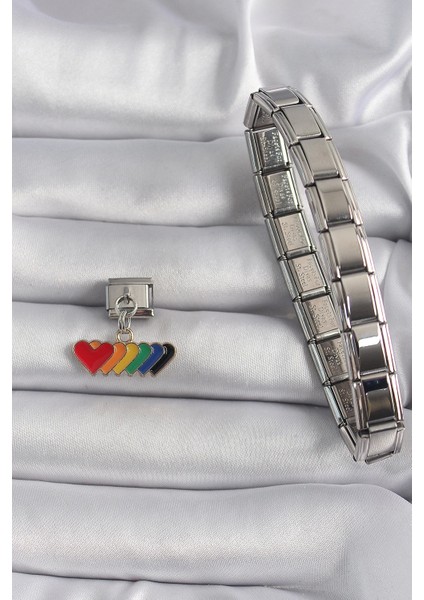 316L Çelik Gümüş Renk Renkli Sallantı Kalp Model Nomination Charm fiyatları