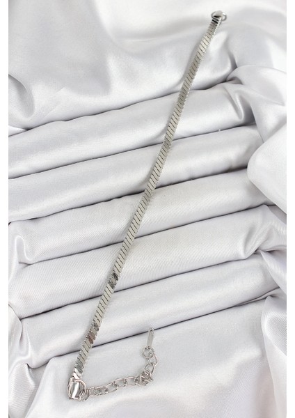 316L Çelik Gümüş Renk Yassı Zincir Model Kadın Bileklik