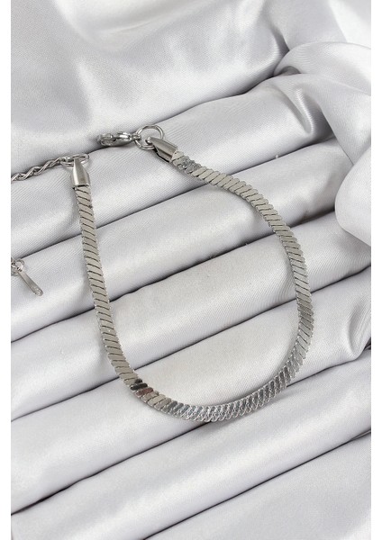 316L Çelik Gümüş Renk Yassı Zincir Model Kadın Bileklik fiyatları