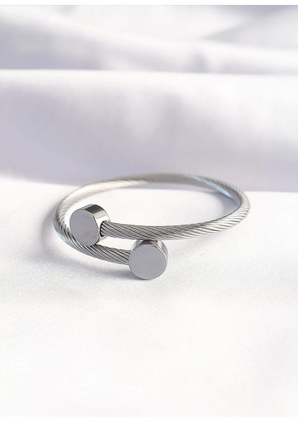 316L Çelik Gümüş Renk Oval Aksesuarlı Burgu Model Bileklik ve Yüzük Kombini fırsatları