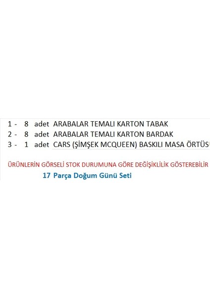 Cars, (Arabalar), Şimşek Mcqueen 8 Adet Tabak, 8 Adet Bardak, Baskılı Masa Örtüsü fiyatları