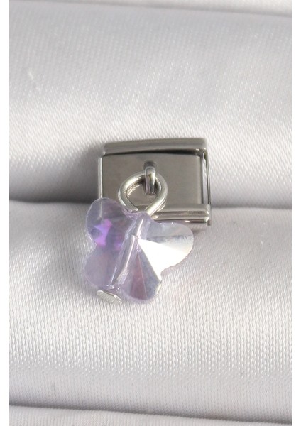 316L Çelik Gümüş Renk Mor Zirkon Taşlı Nomination Charm