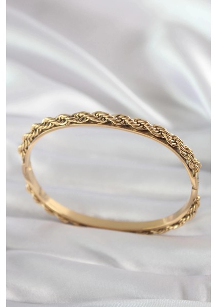 316L Çelik Gold Renk Burgu Zincir Model Kadın Kelepçe