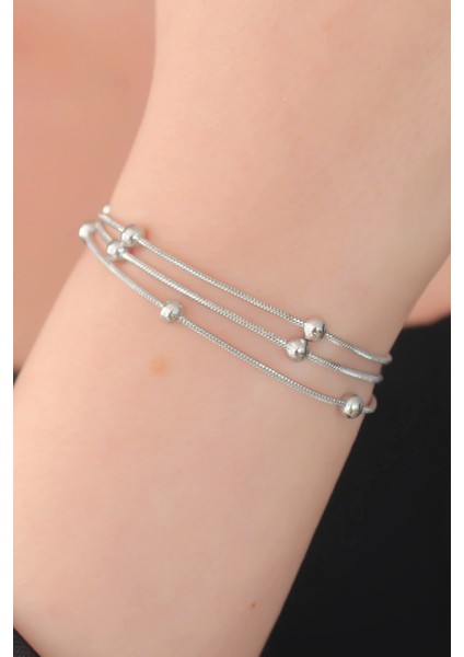 316L Çelik Gümüş Renk Minimal Top Figür Kadın Bileklik