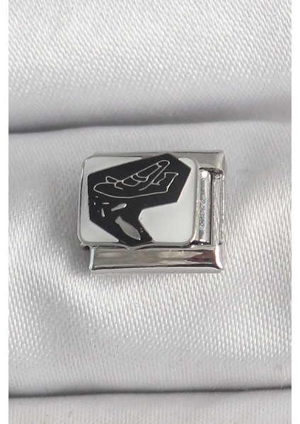 316L Çelik Gümüş Renk Beyaz Siyah Uçak Işlemeli Portre Model Nomination Charm