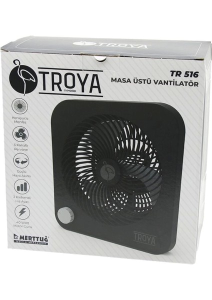 Masa Üstü Vantilatör FAN=22CM 3 Kademe Hız 40W 3 Pervane Siyah PLS.STAND=28X27X13CM TR-516 (4887)
