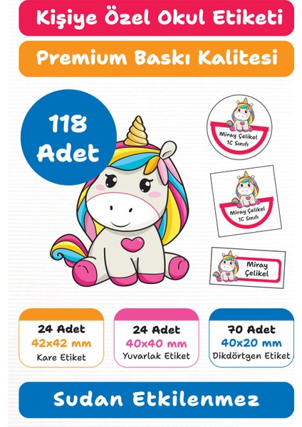 118 Adet Kişiye Özel Okul Etiketi | Kalem Defter Kitap Için Isim Yazılabilir Sticker Seti Model:7