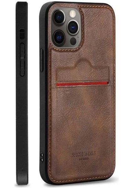 Apple iPhone 11 Pro Max Kartlıklı Rich Boss Lüx Deri Kılıf Koyu Kahverengi