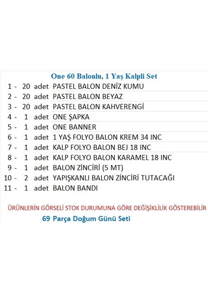 One 60 Balonlu, 1 Yaş Kalpli Set fiyatları