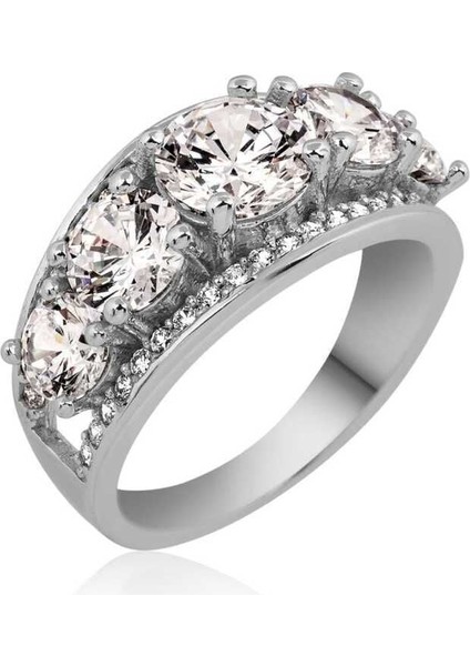 Gümüş Süzme 5 Taş Bayan Yüzük 16