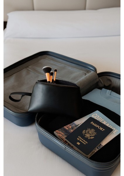 Siyah Deri Makyaj Çantası Kozmetik Seyahat Valizi Çanta Organizeri Orta Boy Düzenleyici fiyatları