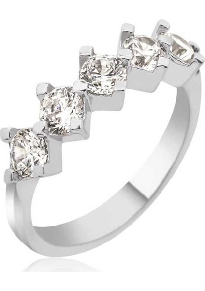 Gümüş 5 Taş Bayan Yüzük 13