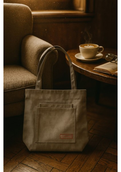 Çok Amaçlı Premium Life Baskılı Açık Gri Nokta Desenli Orta Boy Kanvas El ve Omuz Çantası fırsatları