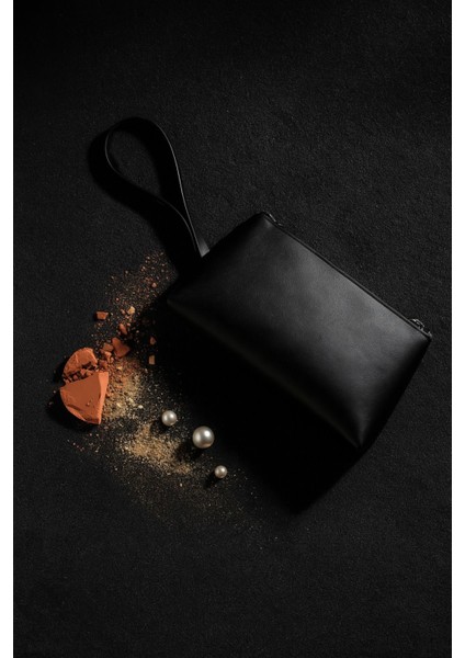 Siyah Deri Makyaj Çantası Kozmetik Seyahat Valizi Çanta Organizeri Orta Boy Düzenleyici indirimleri