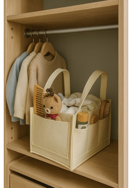 Krem Keçe Anne Bebek Bakım Çantası Yenidoğan Için Organizer Düzenleyici