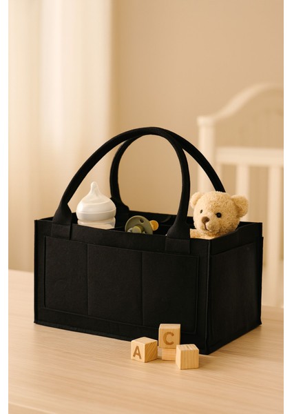 Siyah Keçe Anne Bebek Bakım Çantası Yenidoğan Için Organizer Düzenleyici