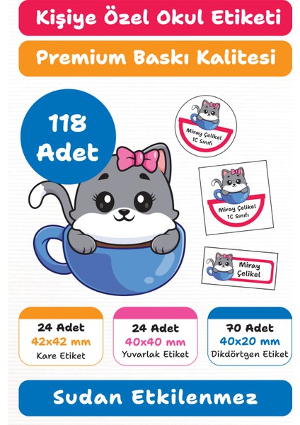 118 Adet Kişiye Özel Okul Etiketi | Kalem Defter Kitap Için Isim Yazılabilir Sticker Seti Model:2