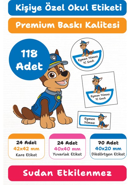 118 Adet Kişiye Özel Okul Etiketi | Kalem Defter Kitap Için Isim Yazılabilir Sticker Seti Model:6
