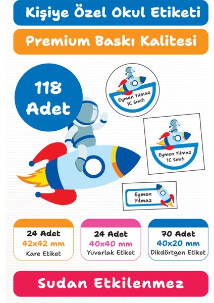 118 Adet Kişiye Özel Okul Etiketi | Kalem Defter Kitap Için Isim Yazılabilir Sticker Seti Model:8