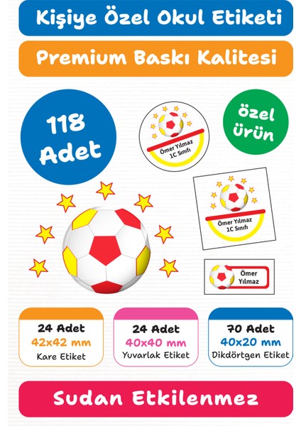 118 Adet Kişiye Özel Okul Etiketi | Kalem Defter Kitap Için Isim Yazılabilir Sticker Seti Model:11